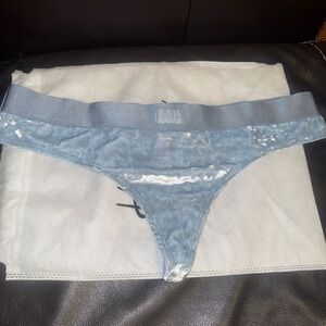 Victoria's Secret PINK Logo Velvet Thong Panty Desert Sky